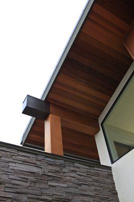 Close up on exterior architectural design of a single family residence.