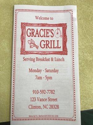 Gracies Grill Menu 2K19