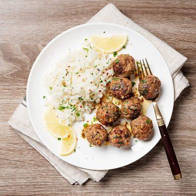 Turkey Meatballs in a Garlic Butter Sauce over Orzo Pasta