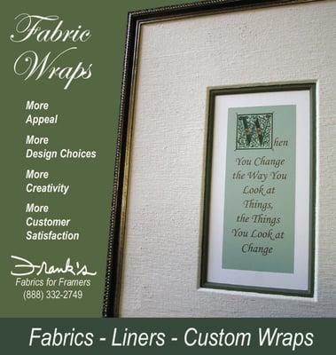 Linens, Silks, Antique Satins, Suedes, and more...  All selected and tested for use in Professional Picture Framing.