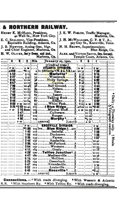 The city Woodstock appears on the 1900 Atlanta, Knoxville, Northern Railway time table