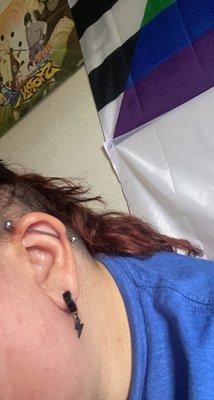 Industrial 3 days after piercing. Done well. Healing nice.