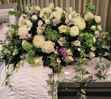 Half Casket Floral Lay  Design Style: Lush English Garden