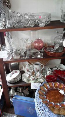 Vintage china, stemware, carnival and depression glass