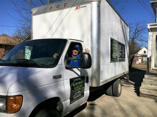 14ft cube van. aprox. 20 cubic yards.