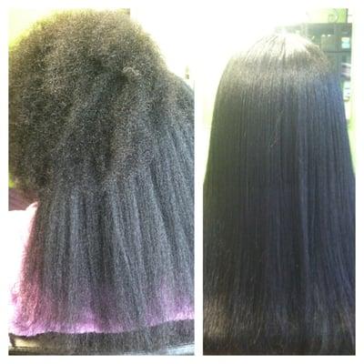 Before and after. Thermal silkening done on natural hair.