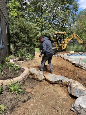 Jim used boulders to conceal the change of elevations.