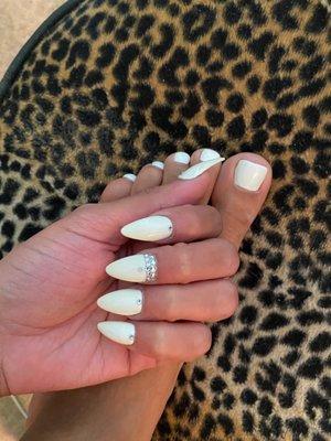 White half almond/stiletto shape with gems