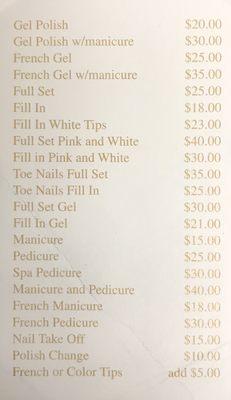 Business card back price list