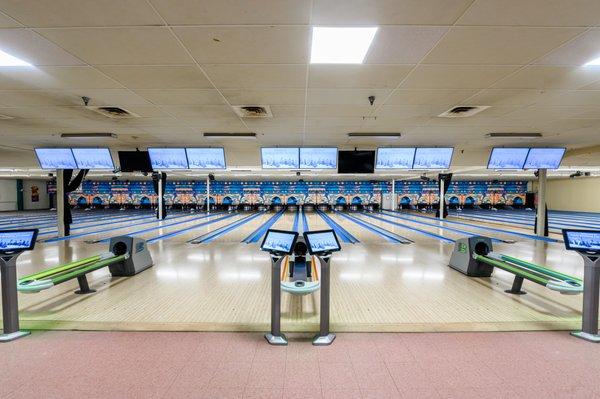 28 bowling lanes with 20 game styles of bowling to choose.