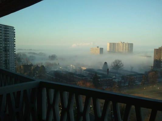 View on the West side - foggy morning.