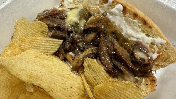 Elevated mushroom philly and chips.