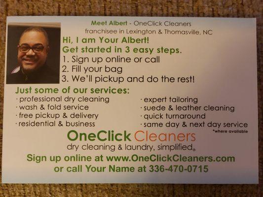 Advertising for OneClick Cleaners.