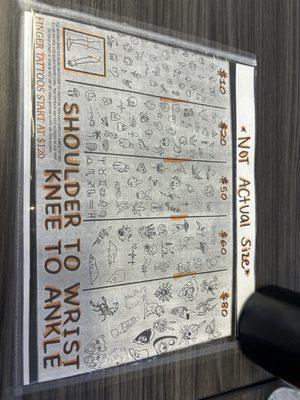 $10 tattoo menu