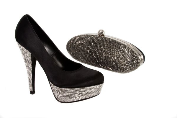 "Hedla" Black Rhinestone Shoe & "Elip" Black Rhinestone Clutch