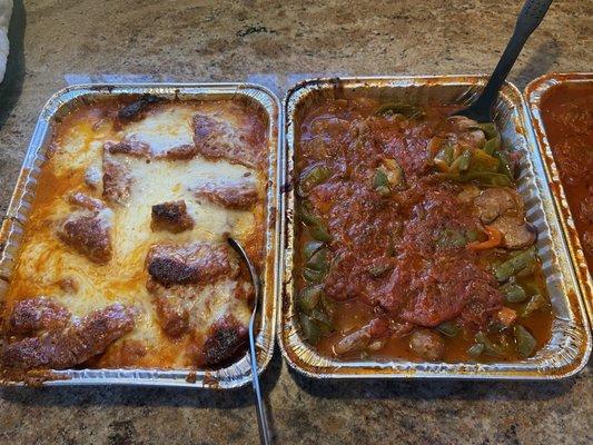 Half Tray of Chicken Parm, Half Tray of Sausage & Peppers