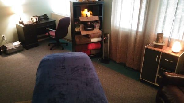 Massage space.  Another view of your new massage therapist's area!  You are feeling more relaxed already, right??