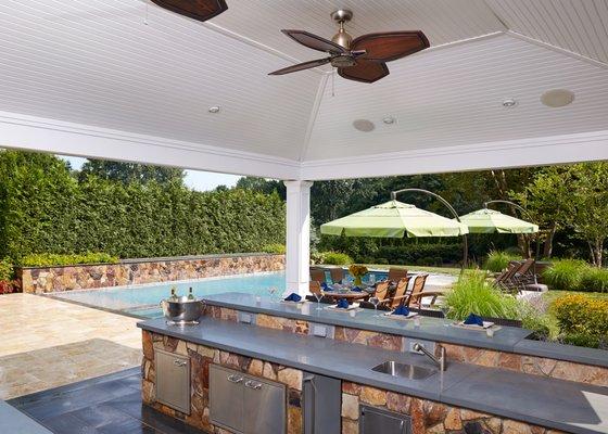 Pool Side Shade Structure with Outdoor Kitchen and Bar