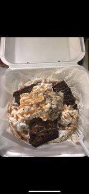 Caramel brownie ice cream funnel cake