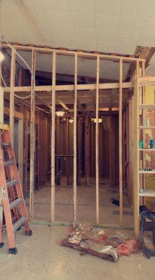 Reframe the ceiling joists and install new walls