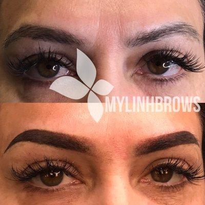 Before and after ombré powder brows