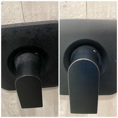 Before and after of some tough soap scum I kicked to the curb!