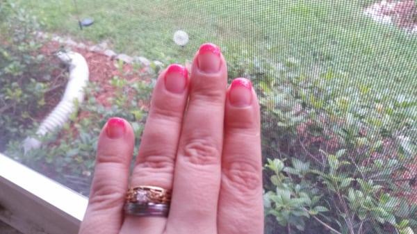 Hot pink, gitter tips, uv gel polish. $20.