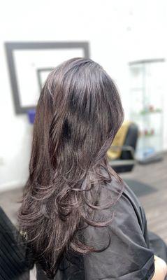 Long layers haircut with a blowout style