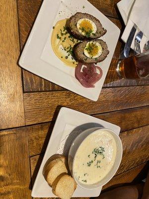 Homemade Soup - Clam Chowder and Scotch eggs