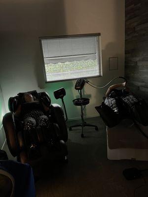 Massage chair , compression boots and percussion massager