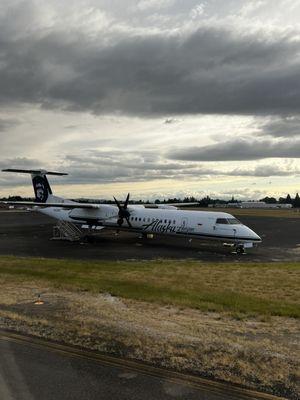 Alaska airlines jet being serviced here.