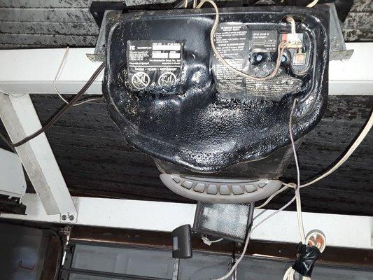 Garage door opener caught on fire after it was pressure washed