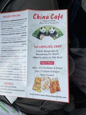 Their menu with correct phone number.