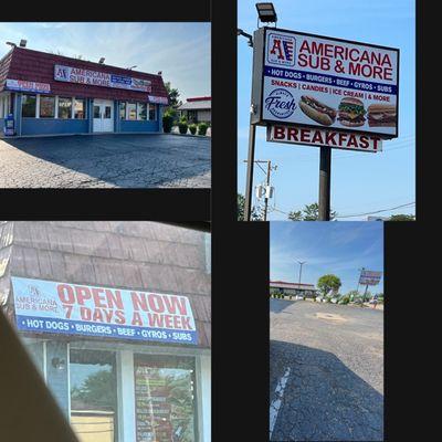 clockwise: outside front of building, signage + BK right next door