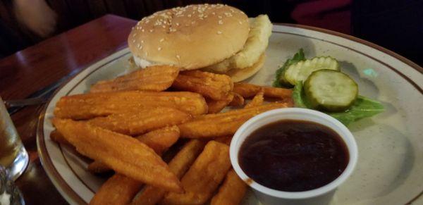 Barbeque Tofu Sandwich with Sweet Potato Fries