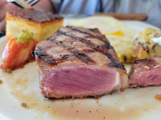 Larger than usual NY Steak for Sunday Brunch, nicely done, great flavor