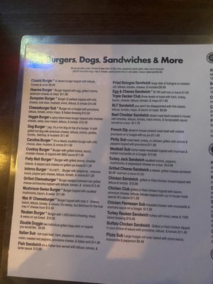 Menu- Burgers & sandwiches