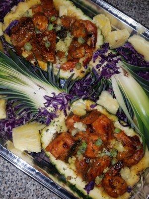 Salmon shrimp stuffed pineapple bowl