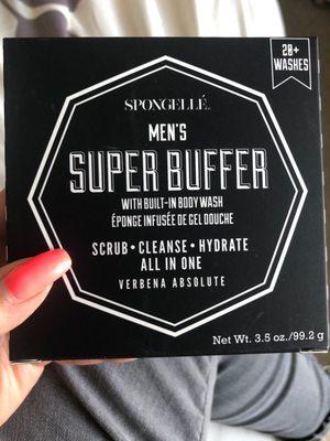 Mens's Buffer with built in body wash. Smells like Armani. Amazing.