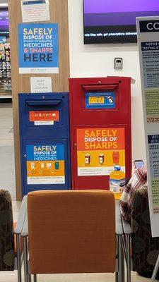 Rx and Sharps disposal bins inside the pharmacy