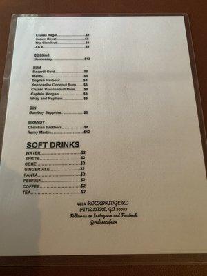 Side 2 of the drink menu