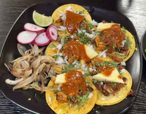 Five of my fav Al Pastor Tacos in San Jose at El Chalateco at the flagship location on Alum Rock & Jackson.