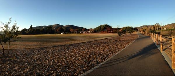 Huge grass field; probably mainly for horses to run around.