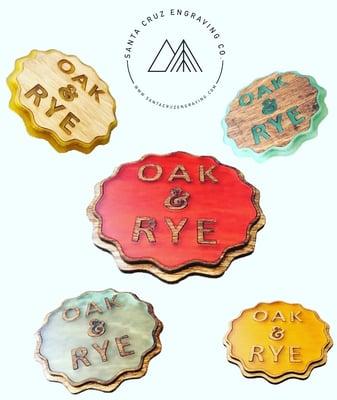 Oak and Rye Coasters - Made with high quality acrylics and stained/glossed wood