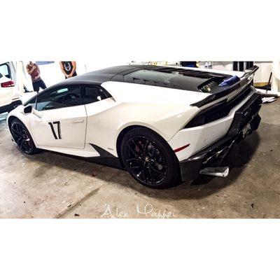 Lamborghini Huracan in for paint protection film on the new rear bumper