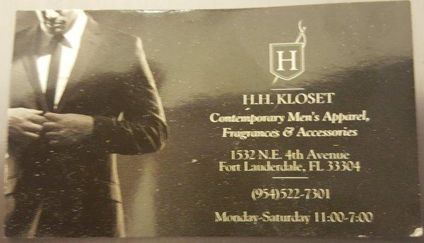 An older business card. The name has changed to His and Her Kloset II,