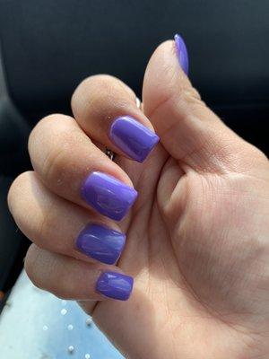 A small fill, nail trim( made shorter) and color change.   "Bulky uneven nails"