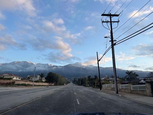 While out on my mobile rounds I took this photograph of the last snow on the mountains in Rancho Cucamonga, CA., looking north.