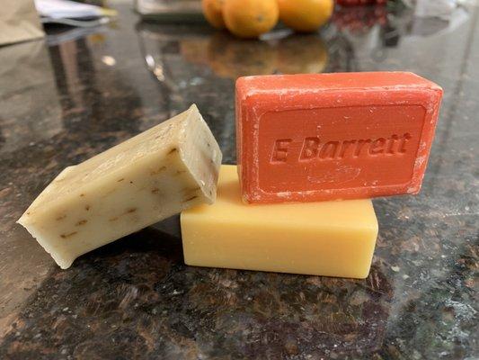 Lavender soap, pear soap, and orange soap, only $1 each and handmade with all natural ingredients!