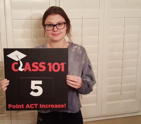 Way to go Kenzie! A 5 point increase on the ACT test is a big deal! Congrats!